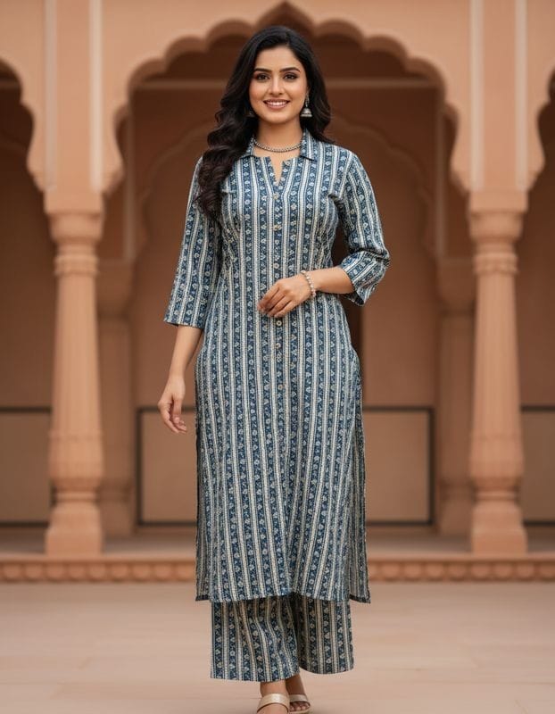 Cotton Cordset with Coller Neck